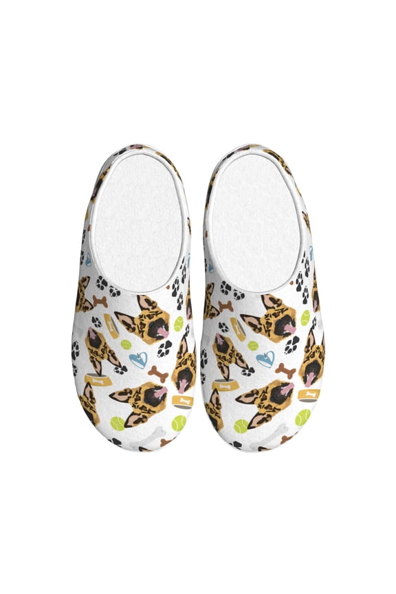 German Shepherd Dog Print Cotton Slippers Fuzzy Warm Cozy Slippers Non Slip House Slippers For Indoor Outdoor Cotton Slippers House Slippers-35/36