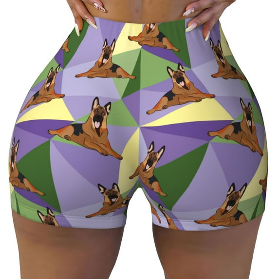 Xecao German Shepherd Dog Print Workout Shorts for Women Soft Smooth Gym Yoga Scrunch Active Tennis Workout Running Shorts