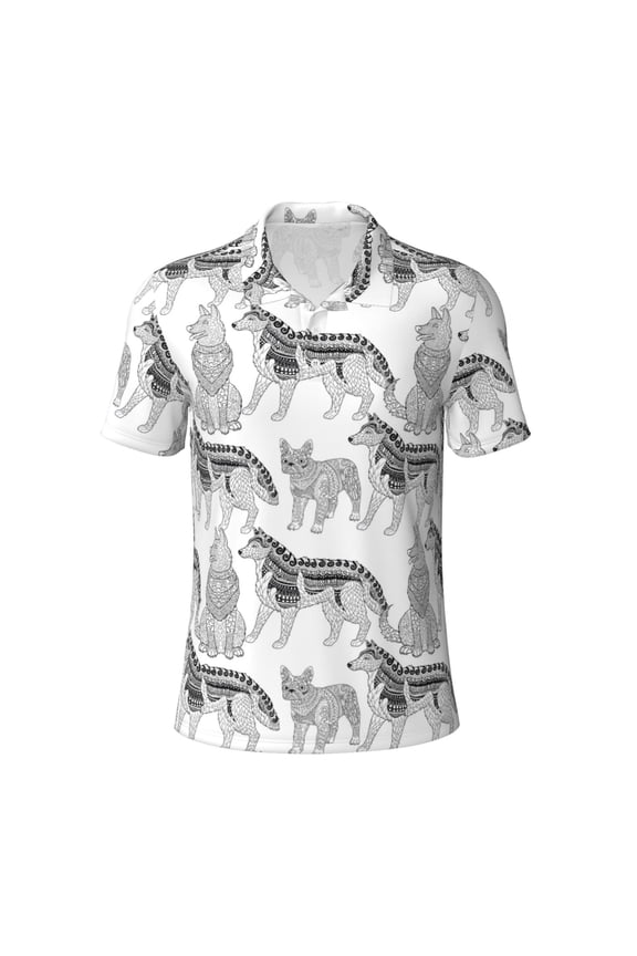 German Shepherd Dog for Mens' Casual Short Sleeve Button-Down Polo Shirts for a Classic Golf Look