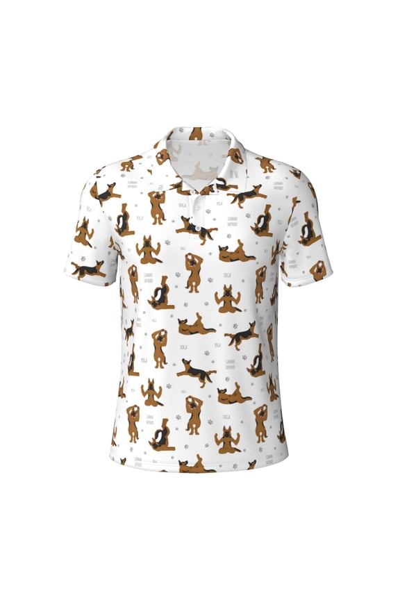 German Shepherd Dog for Mens' Casual Short Sleeve Button-Down Polo Shirts for a Classic Golf Look