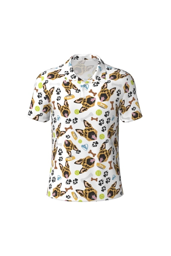 German Shepherd Dog for Mens' Casual Short Sleeve Button-Down Polo Shirts for a Classic Golf Look