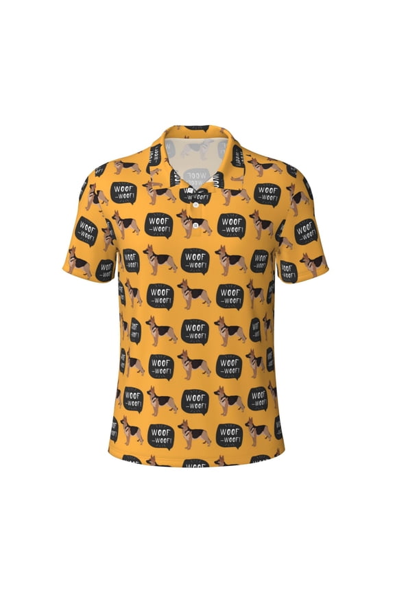German Shepherd Woof for Mens' Casual Short Sleeve Button-Down Polo Shirts for a Classic Golf Look