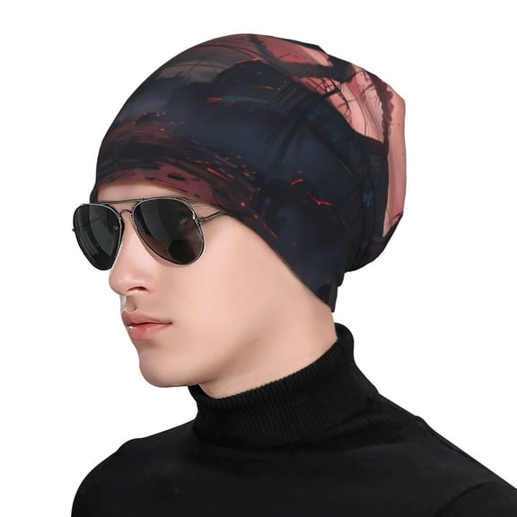 Xecao Giant Monster Over City Print Beanie Knitted Hat for Men Women, Winter Fashion Knit Cuffed Caps Unisex