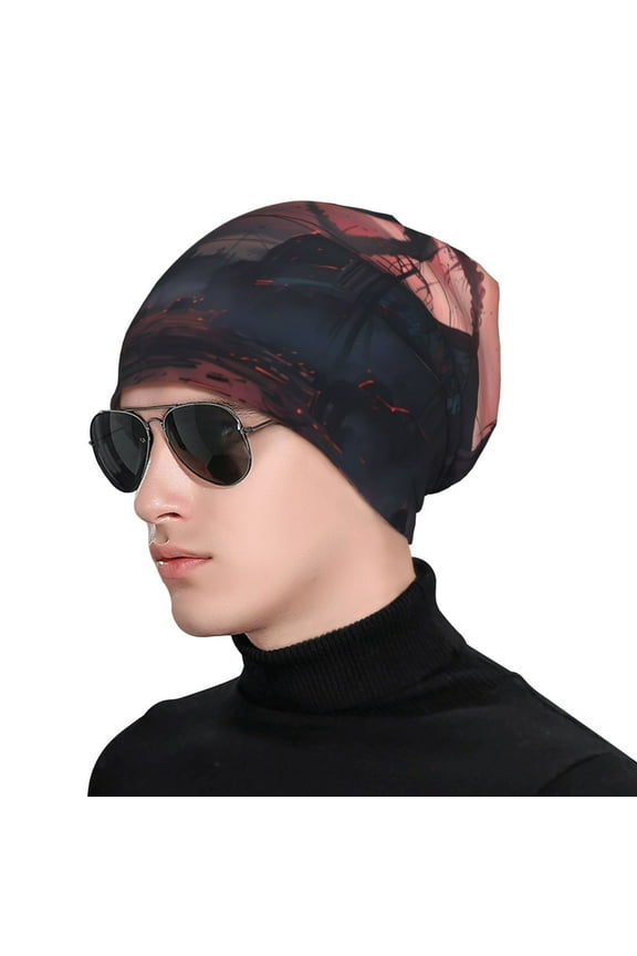 Giant Monster Over City Print Beanie Knitted Hat for Men Women, Winter Fashion Knit Cuffed Caps Unisex