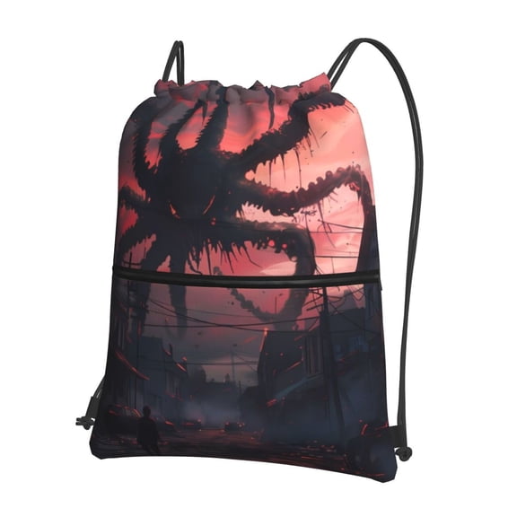Xecao Giant Monster Over City for Drawstring Bags,Pull String Backpack Bags,String Bag Sackpack
