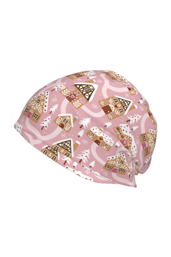 Gingerbread Houses Pink Wonderland Print Knit Hat,Winter Beanie for Men Women, Beanie Soft Warm Ski Stocking Cuffed Cap