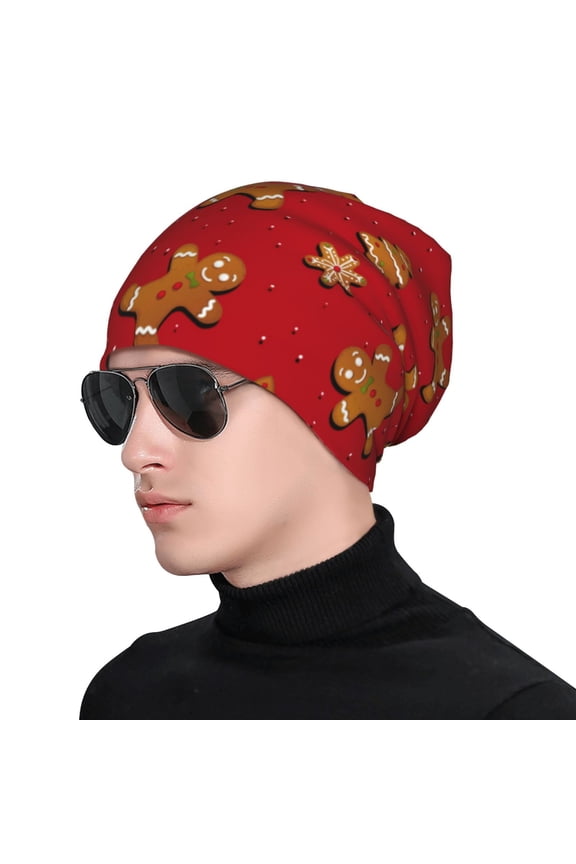 Gingerbread Man Print Beanie Knitted Hat for Men Women, Winter Fashion Knit Cuffed Caps Unisex