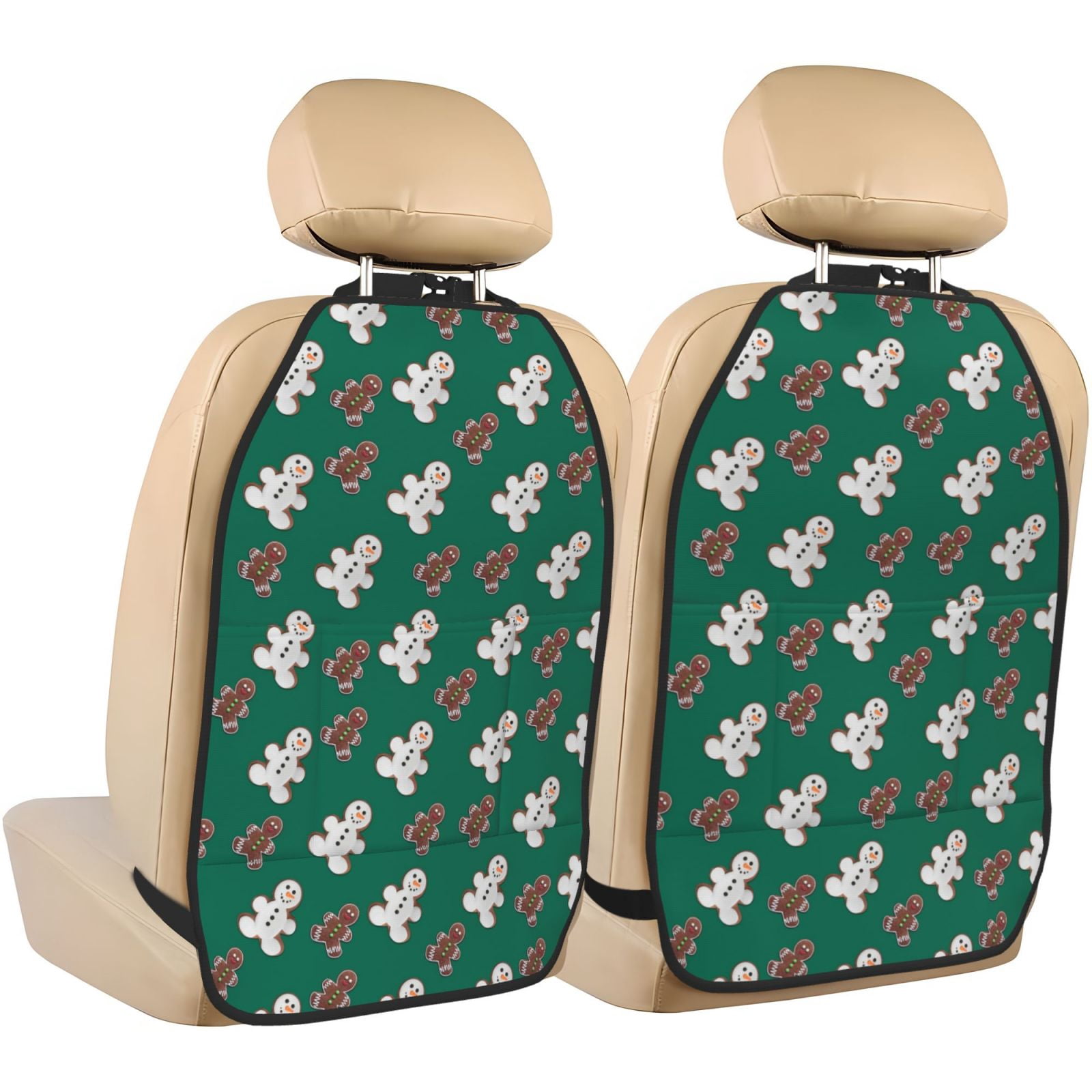 Xecao Gingerbread Snowman Cookies Pattern Car Seat Back Protector 2 Pack Large Capacity Pocket, Kick Mats Back Seat Protector