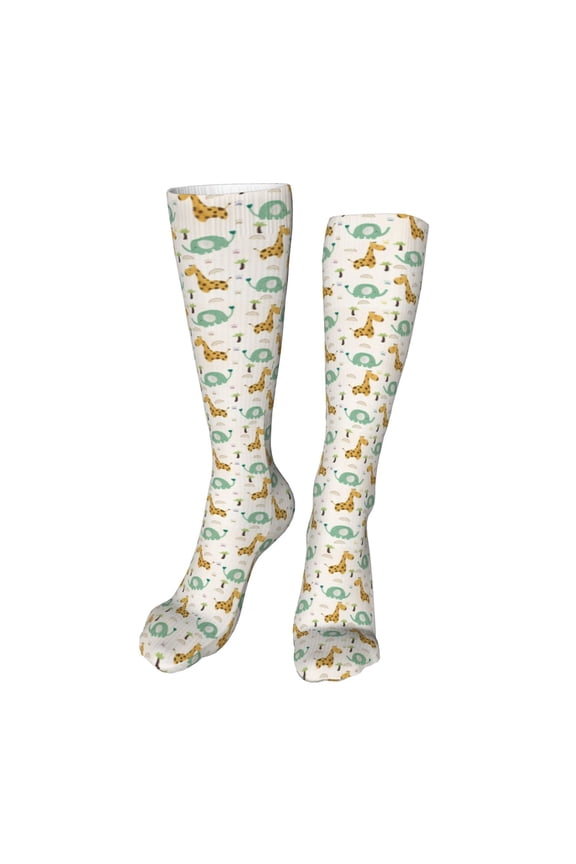Giraffe And Elephant Print Calf Socks Seamless Toe, Knee High Long Socks, Sports Socks Trouser Socks for Women and Men-One Size