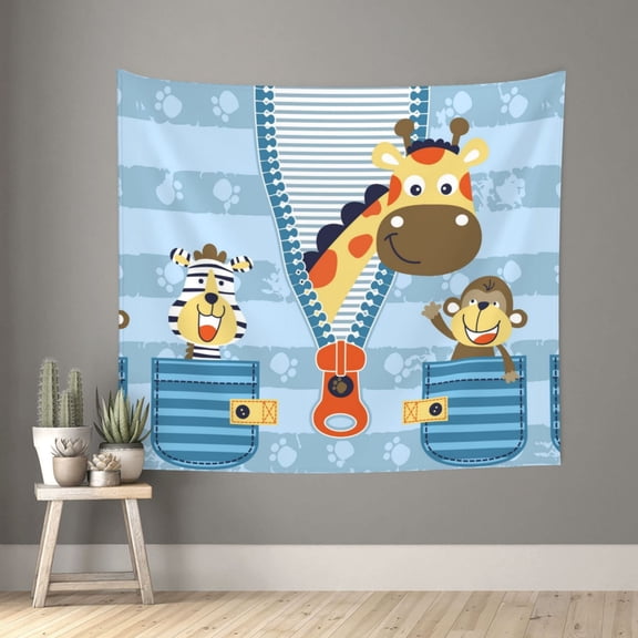 Xecao Giraffe Come Out From Zipper patten Tapestry 60x51 Inches Wall Hanging Poster Tapestry for Living Room Bedroom Home Decor