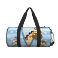 thumbnail image 1 of Xecao Giraffe Come Out From Zipper print Round Travel Duffel Bag is a foldable gym bag with an inner pocket, perfect for travel sports, 1 of 8