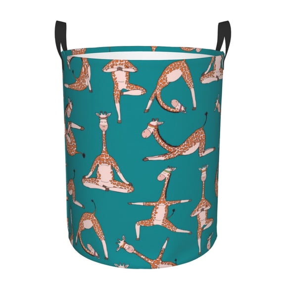 Xecao Giraffes Doing Various Yoga Print Laundry Hamper Basket,designed for Blanket Storage and Nursery Clothes in the Bedroom