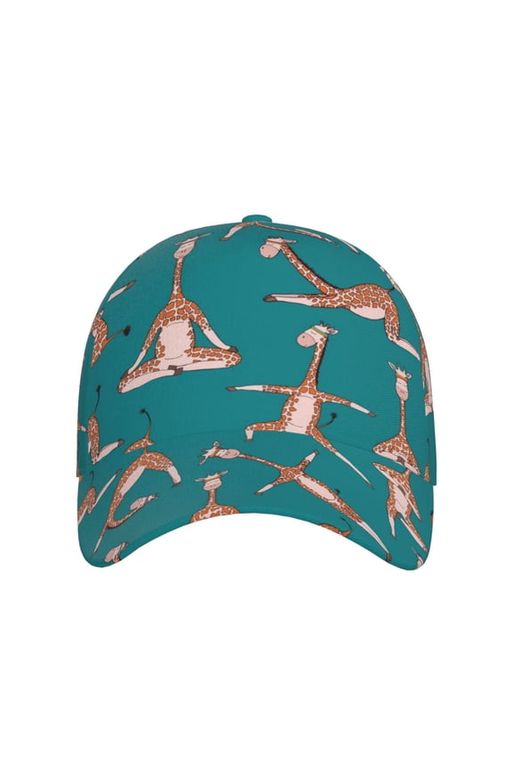 Giraffes Doing Various Yoga for Baseball Cap: Unisex, crafted from classic polyester twill fabric, featuring a soft unconstructed design