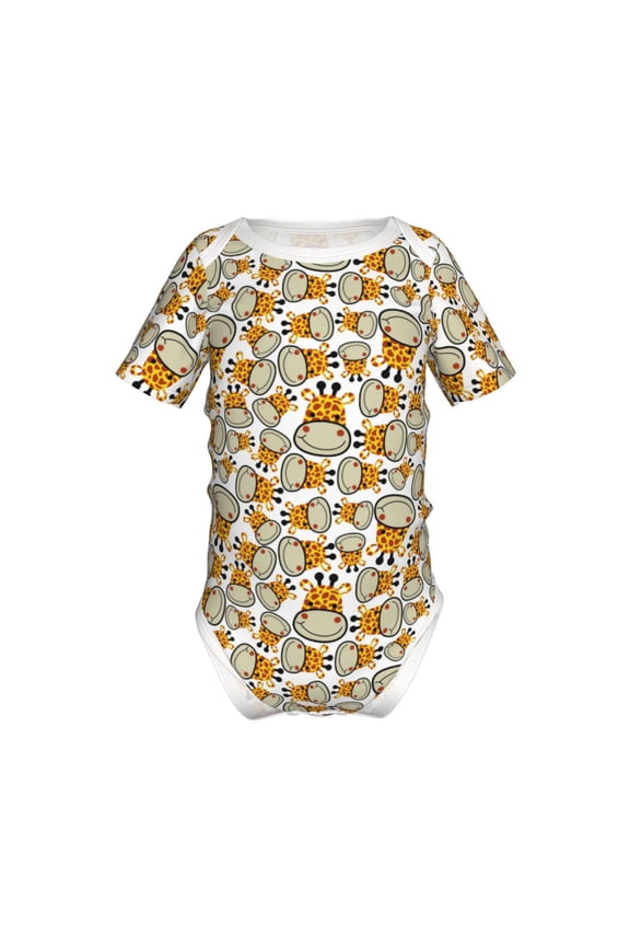 Giraffes Head Pattern Baby Climbing Bodysuit Short Sleeve Onesie Unisex 0-12 Months Baby Shirt Newborn Outfits Crotch snap design-9M