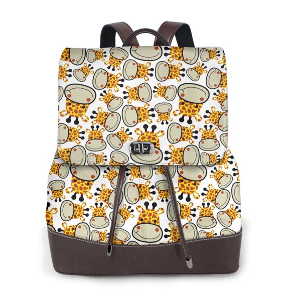 Xecao Giraffes Head Print Large Backpack Soft Leather for Women Travel with Compartment, Adjustable Convertible Strap