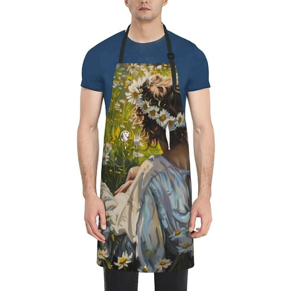 Xecao Girl In Field Of Daisies Print Kitchen Cooking Aprons, Waterproof Adjustable Bib Aprons with 2 Pockets for Women Men Chef