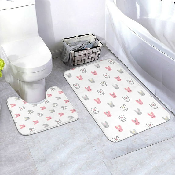 Xecao Girl Rabbit 2-Piece Vintage Seamless Anti-Skid Mat Set, featuring a stylish pattern for a safe and elegant toilet rug experience