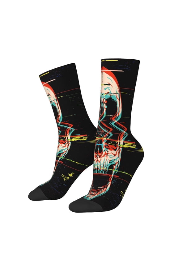 Glitch Screaming Skull Pattern Sport Socks for Women and Men Crew Socks Sporty Calf Socks Casual Socks
