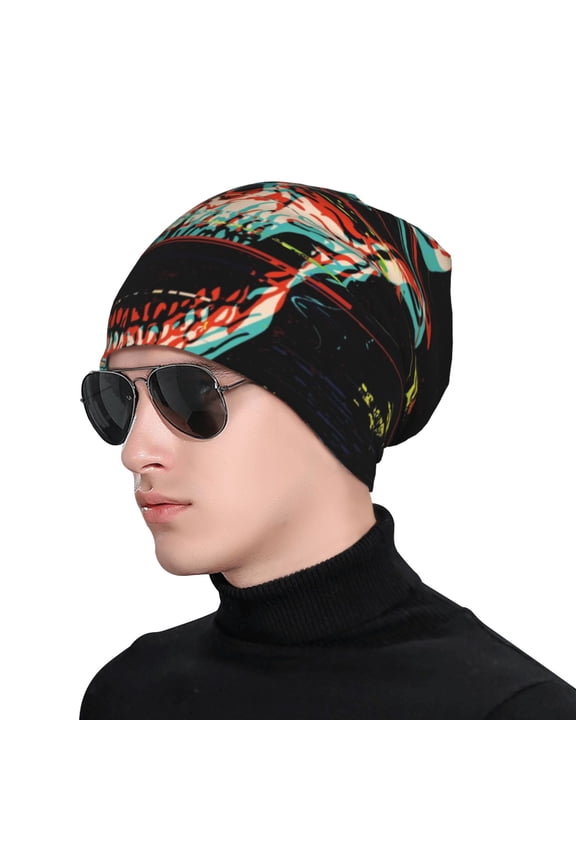 Glitch Screaming Skull Print Beanie Knitted Hat for Men Women, Winter Fashion Knit Cuffed Caps Unisex