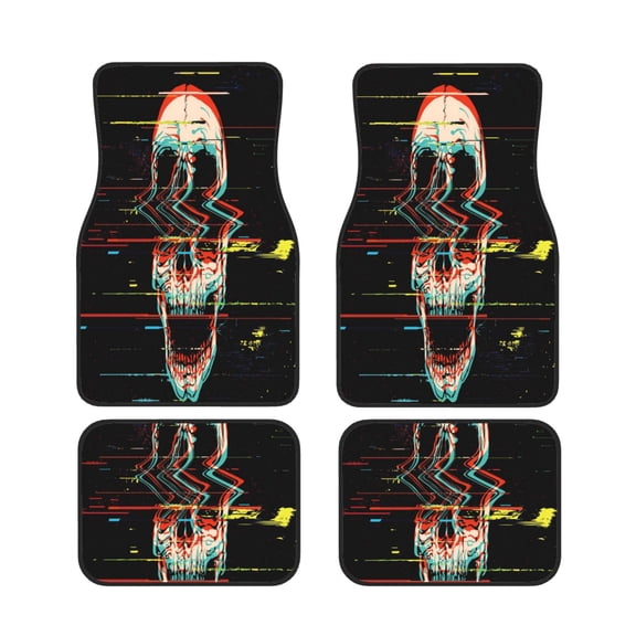 Xecao Glitch Screaming Skull Print Car Foot Mat Set of 4 Pieces Neoprene All-Weather Dust-Proof Stain-resistantCar Interior Decorative mats Non-Slip Mats