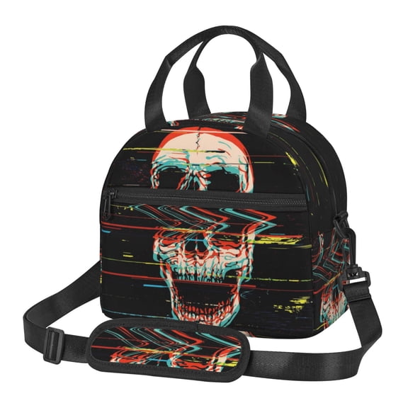Xecao Glitch Screaming Skull Print Insulated Lunch Box, Lunch Cags Lunch Bag Featuring An Adjustable Shoulder Strap