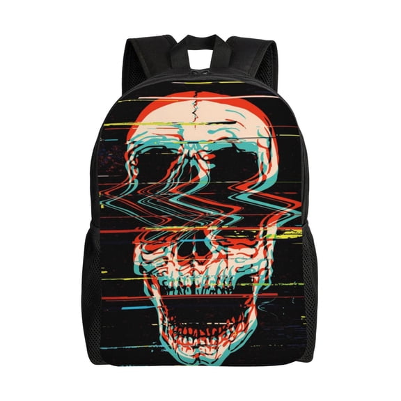 Xecao Glitch Screaming Skull Print School Backpack with Laptop Compartment Small Travel Laptop Backpack for Women Men Waterproof College Backpack Simple School Bag