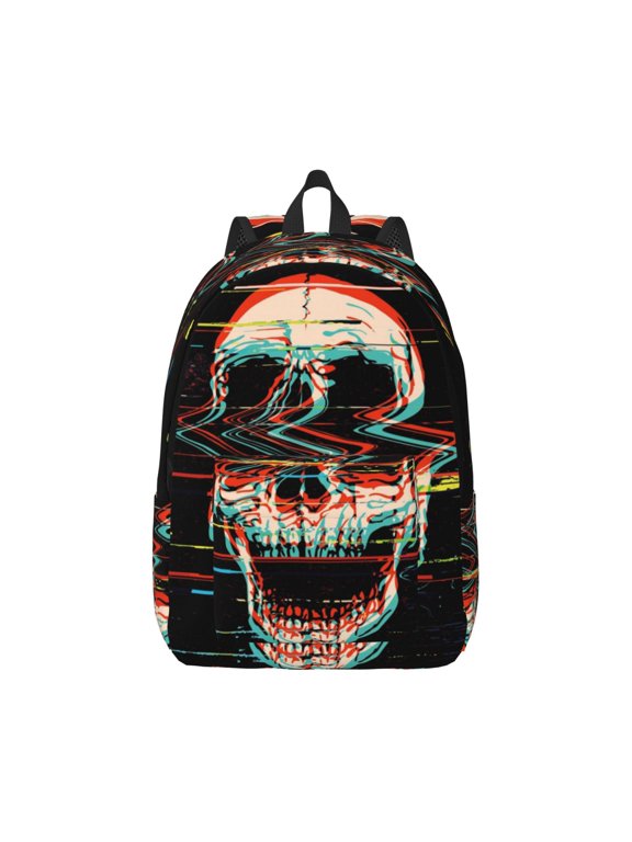 Glitch Screaming Skull for Canvas College Laptop Backpack, Durable Rucksack Travel Notebook Bag School Backpack Book Bag for Men Women