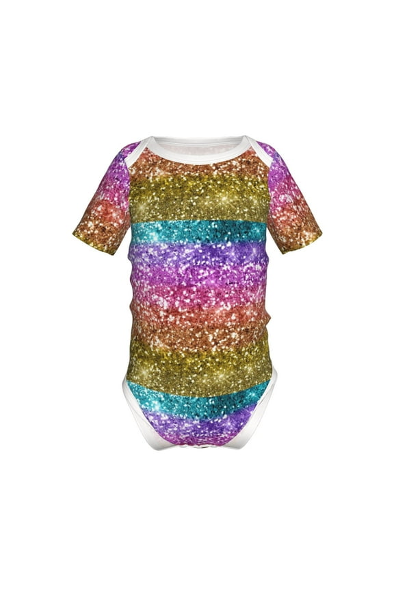 Glitter Rainbow Pattern Baby Climbing Bodysuit Short Sleeve Onesie Unisex 0-12 Months Baby Shirt Newborn Outfits Crotch snap design-6 Months