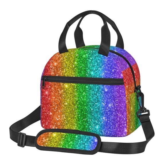 Xecao Glitter Rainbow Print Insulated Lunch Box, Lunch Cags Lunch Bag Featuring An Adjustable Shoulder Strap