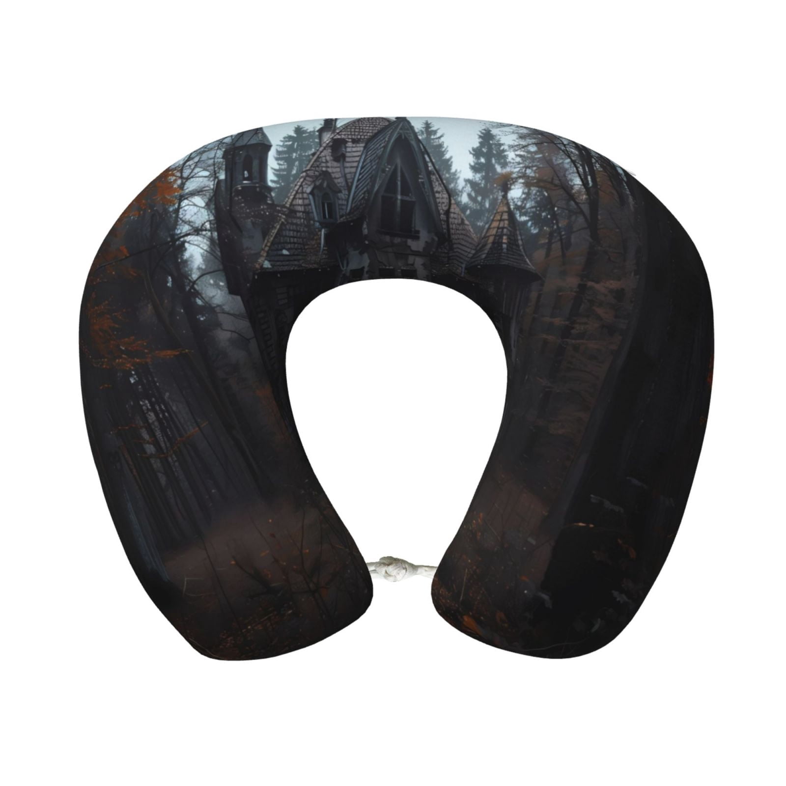 Xecao Gloomy Mansion Forest Scene Print Memory Foam Cervical Neck Pillow Versatile U-Shaped Pillows for Home,Office,Camping,Travelling,Soft Washable Cover
