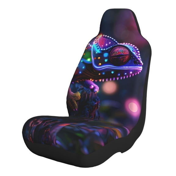 Xecao Glowing Chameleon Fantasy Art for Automotive Seat Covers for Cars Trucks and SUVs – Gray Car Seat Covers for Front Seats, Truck Seat Protectors-1