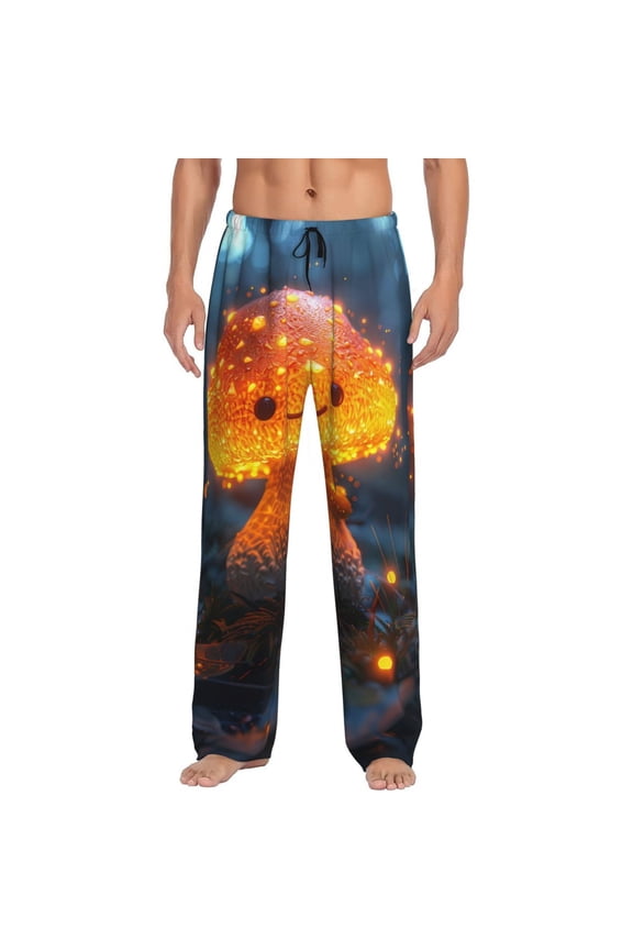 Glowing Mushroom In Forest Print Men's Straight Lounge Pajama Pants - The Ultimate in Comfortable Sleepwear-Large