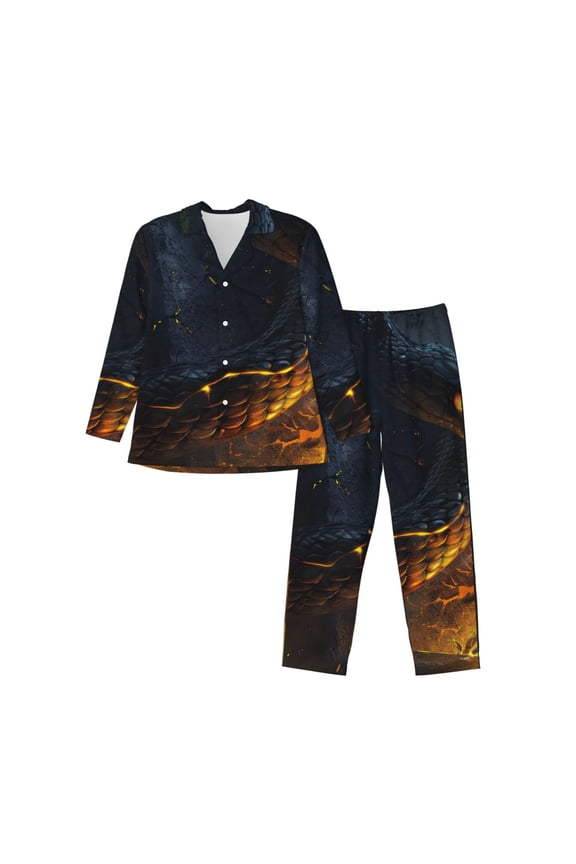 Glowing Snake Dark Forest Print Pajamas Set Mens Pajamas Long Sleeve Loungewear Two-Piece Sleepwear Button-Down Pjs Set,2PJS-XX-Large