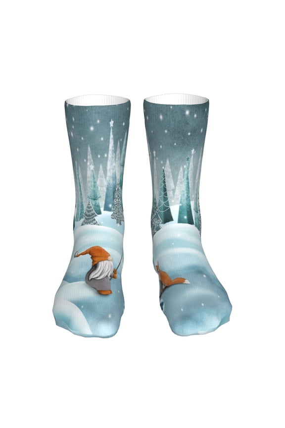 Gnome And Red Fox Fishing Print Fashion No Heel Casual Crew Socks Cushioned Breathable for Men Women - Moisture wicking,Not easy to fade Suitable for daily