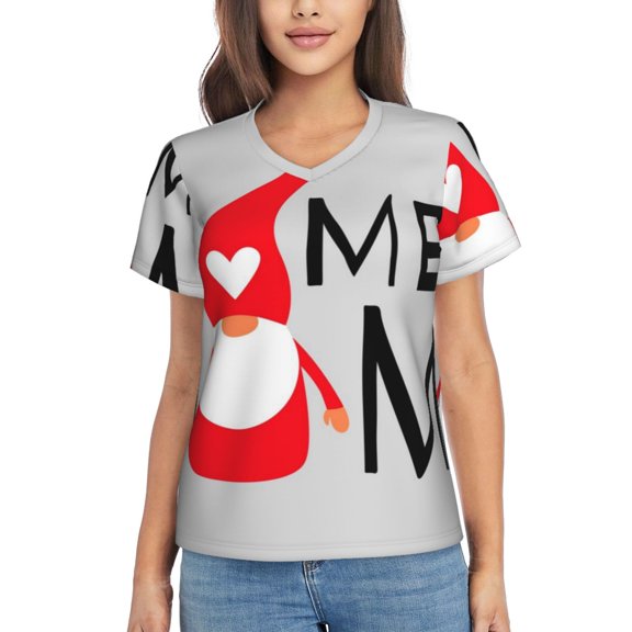 Xecao Gnome Home With A Cute Gnome for Women's V-Neck T-Shirts-Elegant Half-Sleeve Tops Perfect for Summer-XX-Large