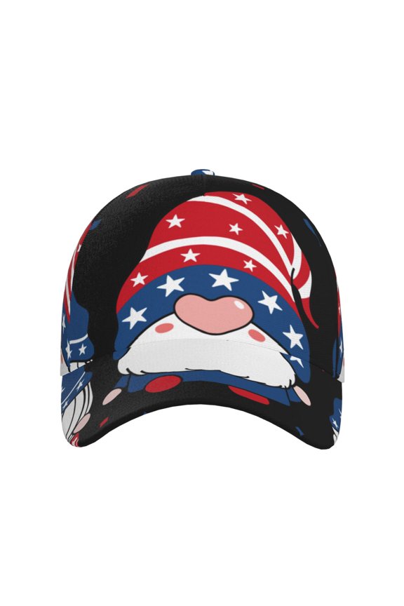 Gnome Independence Day for Baseball Cap: Unisex, crafted from classic polyester twill fabric, featuring a soft unconstructed design