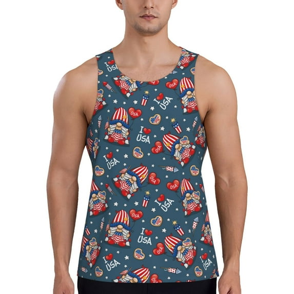 Xecao Gnome Love USA Men's Tank Top Workout Quick Dry Sleeveless Gym Jogging Muscle Shirts Summer Swim Beach Tops