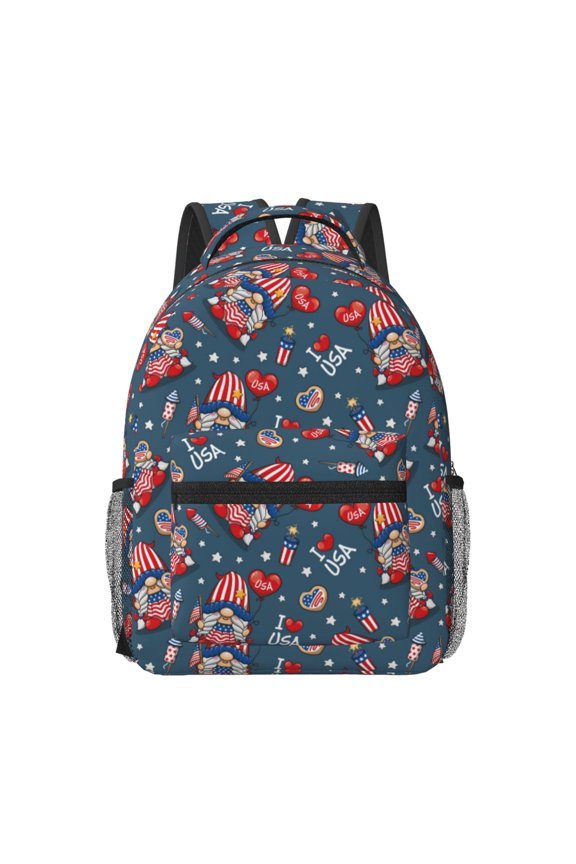 Gnome Love USA Travel Backpack: A spacious, stylish computer backpack ideal for men and women, perfect for college, school, or daily travels