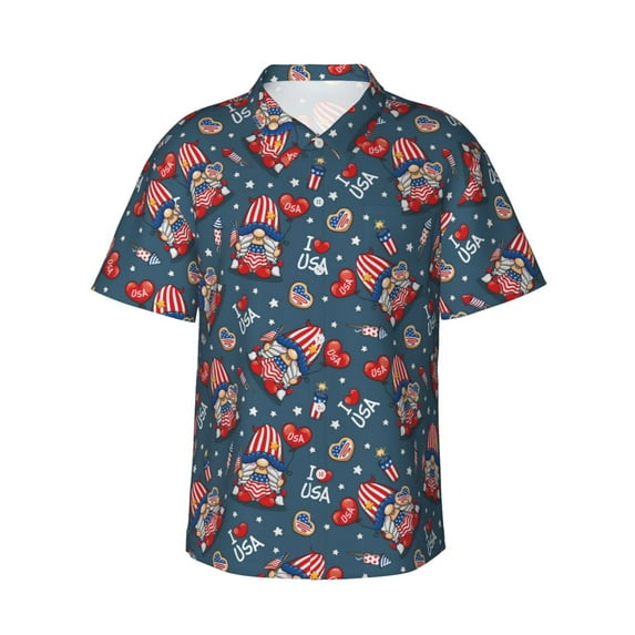 Xecao Gnome Love USA print Hawaiian shirt - a stylish short-sleeve button-down for men, perfect for casual beach and tropical outings.