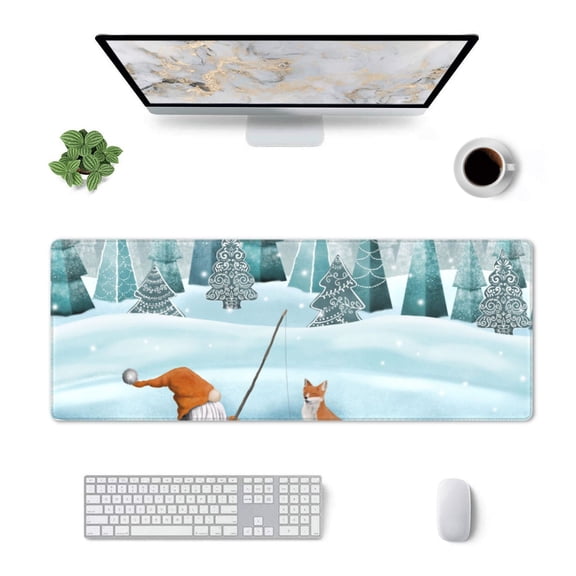 Xecao Gnome And Red Fox Fishing for Mouse Pad - Waterproof Extended Contour Mouse Mat, Large Gaming Mousepad Laptop Keyboard Mat with Non-Slip Rubber Base