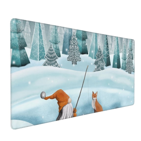 Xecao Gnome And Red Fox Fishing Print Large Mouse Pad, 16x35.5in Mousepad, Professional Non-Slip Rubber Base Big Mouse Pad, Mouse Pad for Gaming & Office Full Desk Mouse Pad