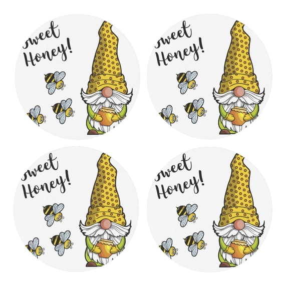 Xecao Gnome Sweet Honey for MDF Cork Coaster 4 Pcs,Drink Coasters,Suit for House Warming Gifts New Home ,Coffee Table Decor-Round Shape