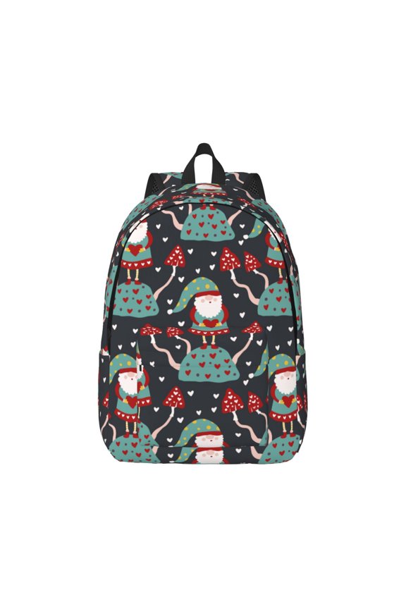Gnome With Mushroom 2 for Canvas College Laptop Backpack, Durable Rucksack Travel Notebook Bag School Backpack Book Bag for Men Women