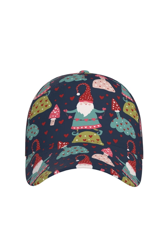 Gnome With Mushroom for Baseball Cap: Unisex, crafted from classic polyester twill fabric, featuring a soft unconstructed design