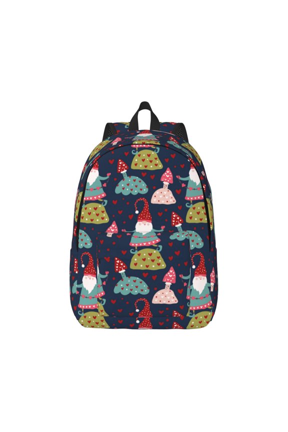 Gnome With Mushroom for Canvas College Laptop Backpack, Durable Rucksack Travel Notebook Bag School Backpack Book Bag for Men Women