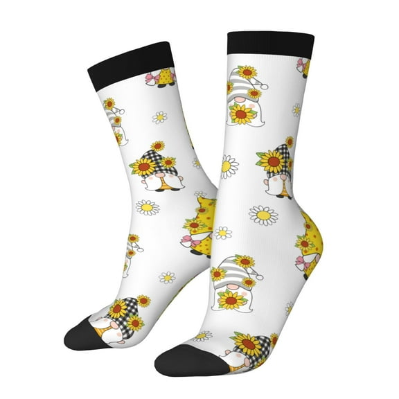 Xecao Gnome With Sunflower Pattern Sport Socks for Women and Men Crew Socks Sporty Calf Socks Casual Socks