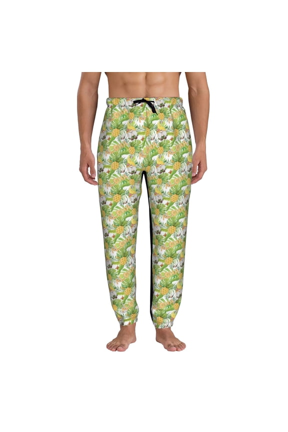 Gnome and Pineapple Print Active Tech Joggers for Men, Mens Sweatpants Lounge Pants with Pockets-Medium