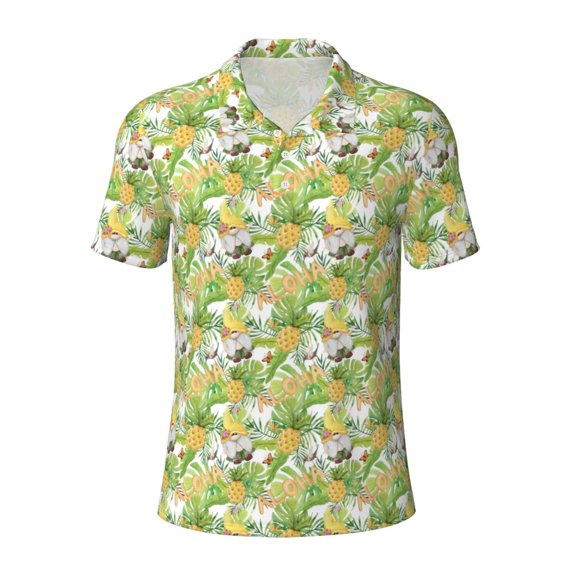 Xecao Gnome and Pineapple for Mens' Casual Short Sleeve Button-Down Polo Shirts for a Classic Golf Look