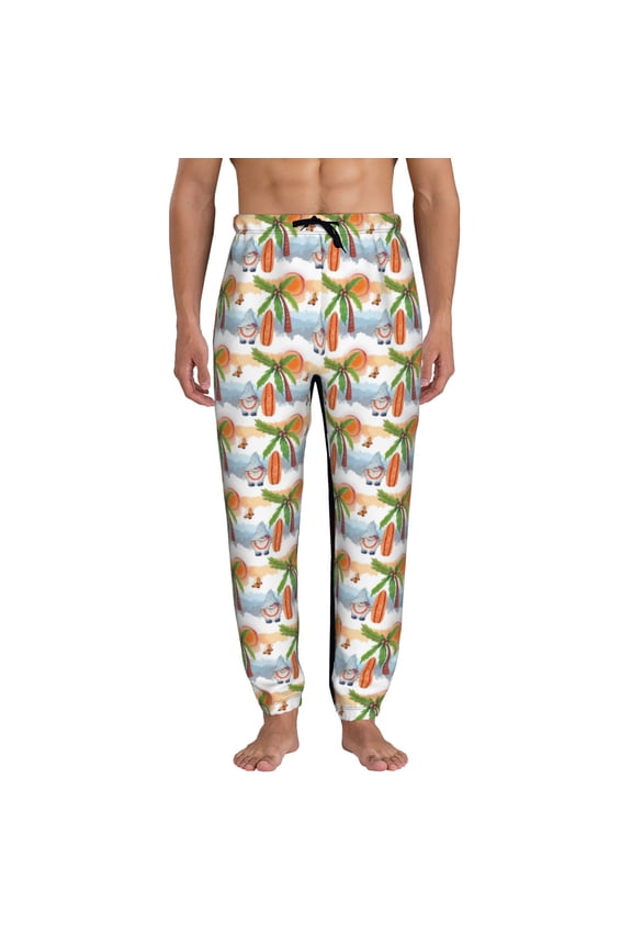 Gnome and Surfing Print Active Tech Joggers for Men, Mens Sweatpants Lounge Pants with Pockets-3X-Large