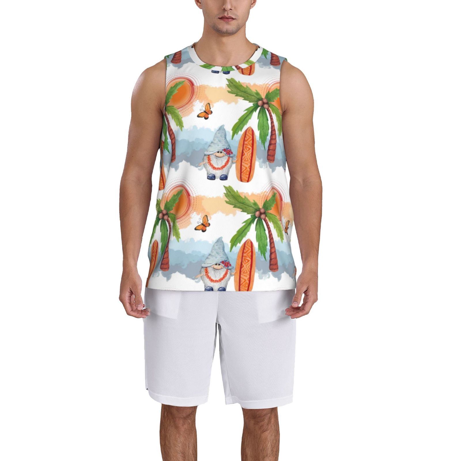 Xecao Gnome and Surfing print basketball shirt for both men and women, a unisex basketball jersey perfect for theme parties-4X-Large